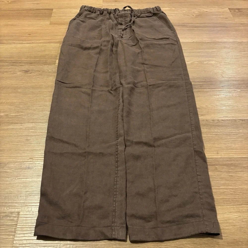 Martin Gordon Pants Mens L Brown 100% Linen Wide Leg Relaxed Trousers Drawstring